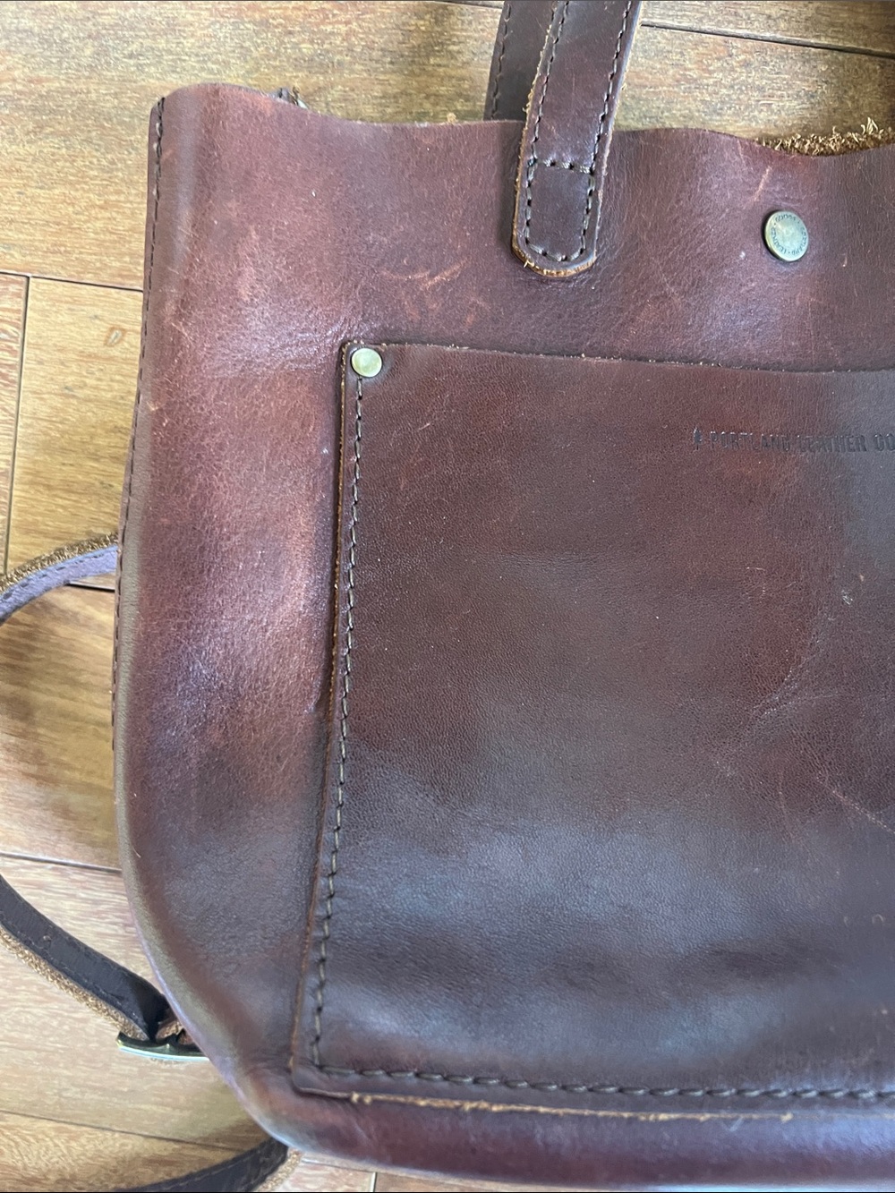 Portland leather mini crossbody tote in cognac - Picture 6 of 9